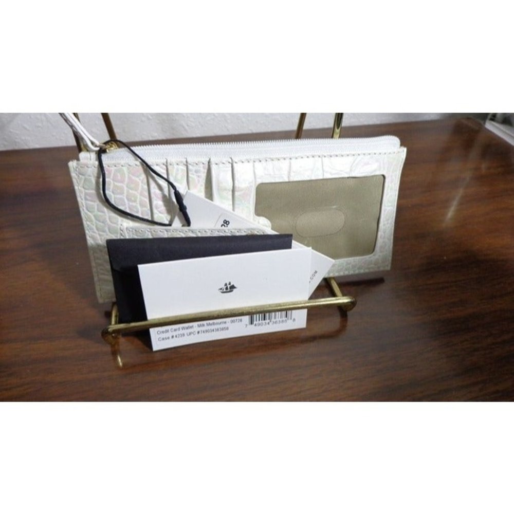 Sold out NWT  Brahmin MILK Iridescent CC Credit Card Wallet Melbourne Leather …